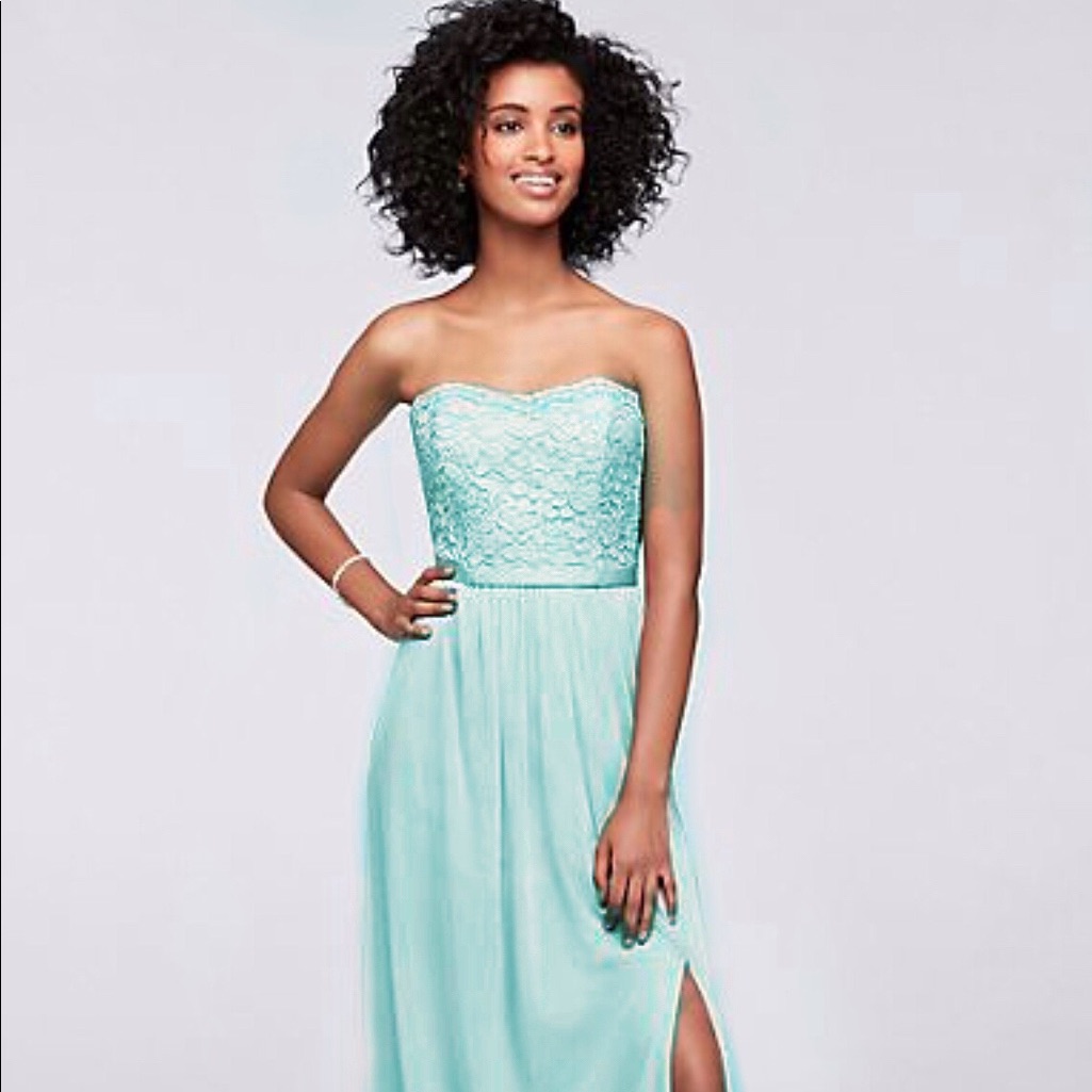 David’s Bridal Lace And Mesh Gown | Mint Green